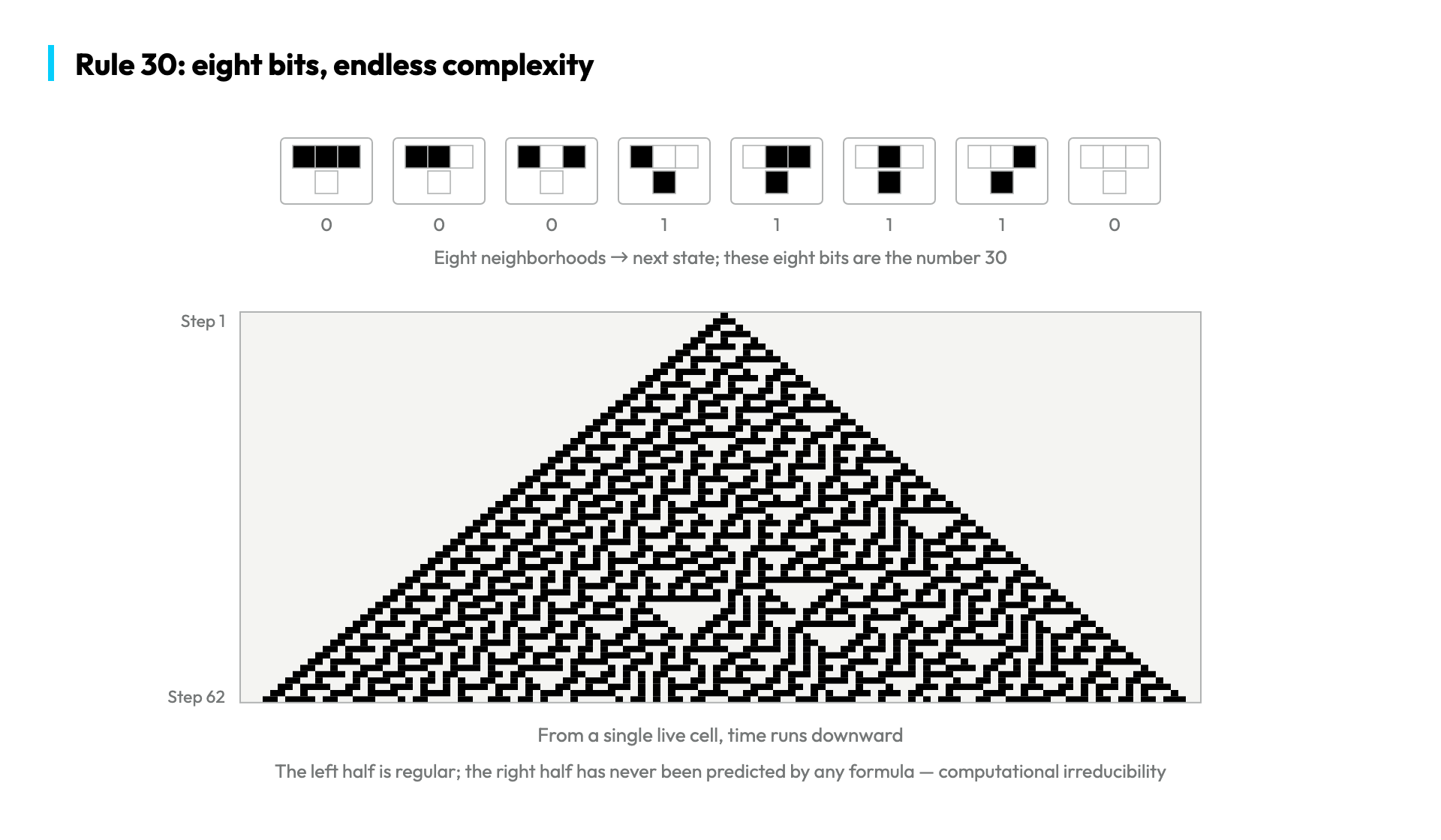 Rule 30: eight bits, endless complexity