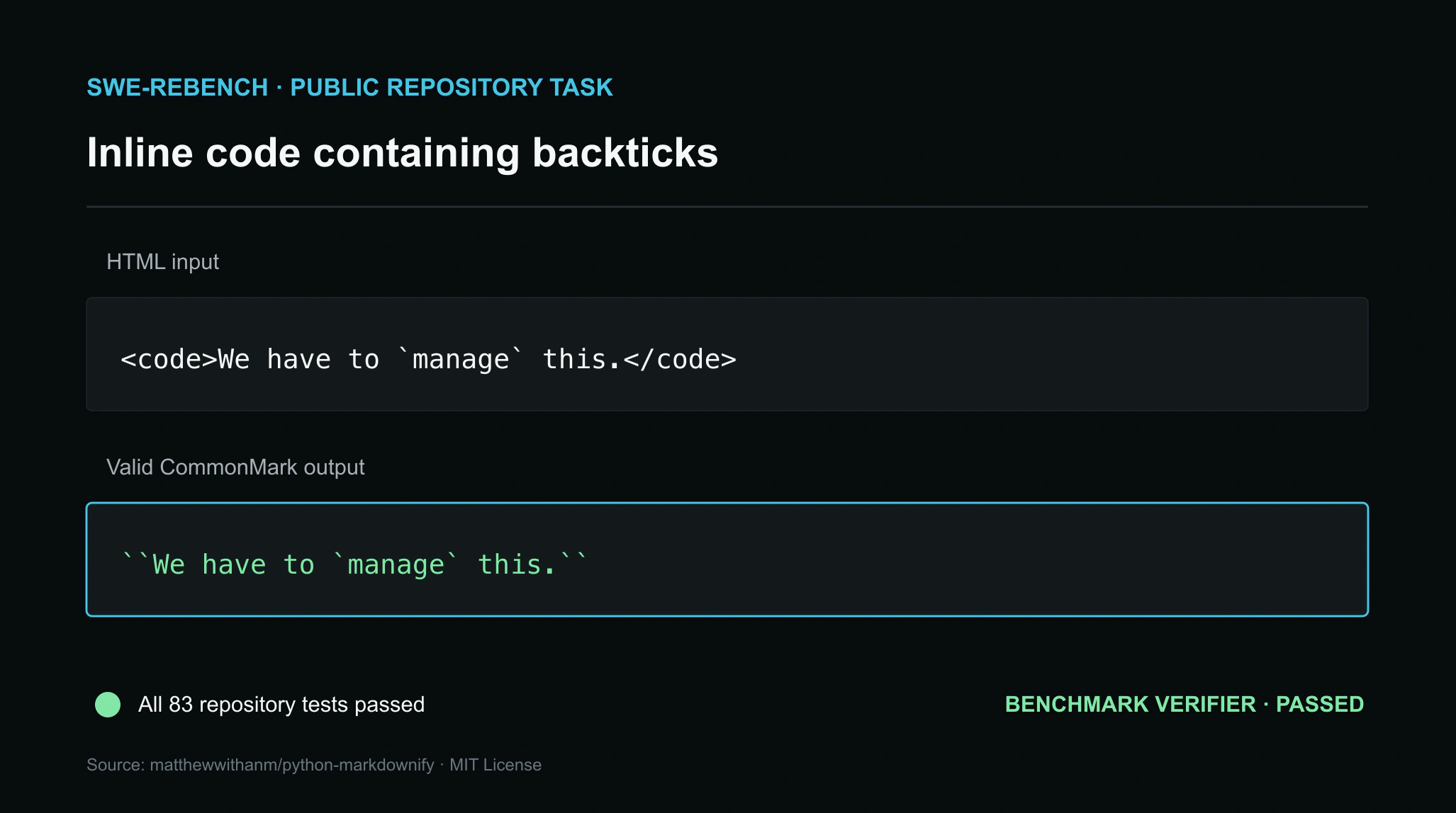 Inline-code repair and public verification result