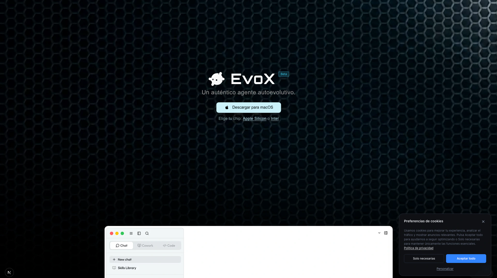 Página de descarga de la beta de escritorio de EvoX